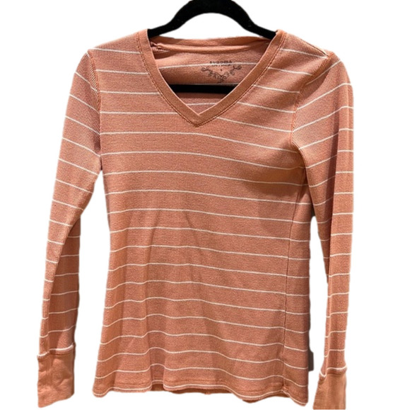 SONOMA Orange Striped V Neck Top Women's Size Small - Picture 1 of 3